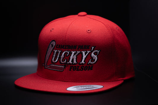 Lucky's Classic Logo Hat | White on Red